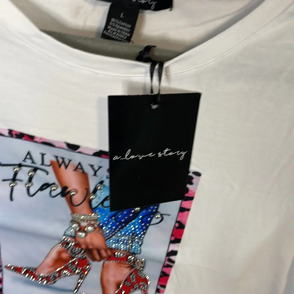 Cute white canvas always flawless embellishment t shirt nwt - Picture 4 of 6
